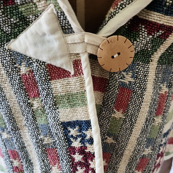 New Directions Vintage Americana Flag Cropped Cotton Tapestry Jacket - Picture 4 of 12